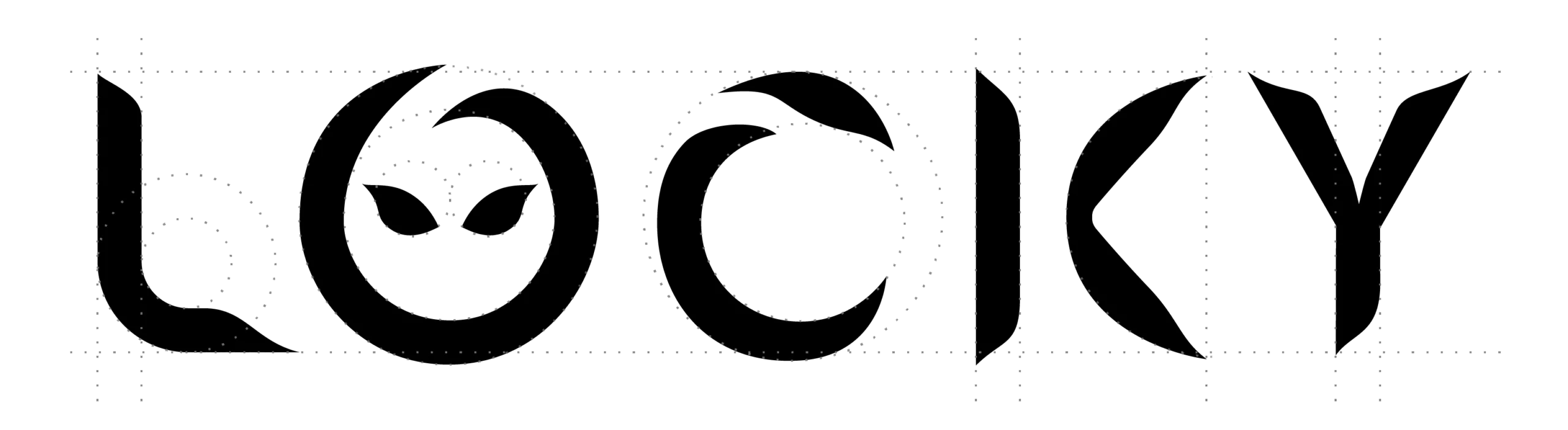 Logo LOCKY avec quadrillage et tracés de construction