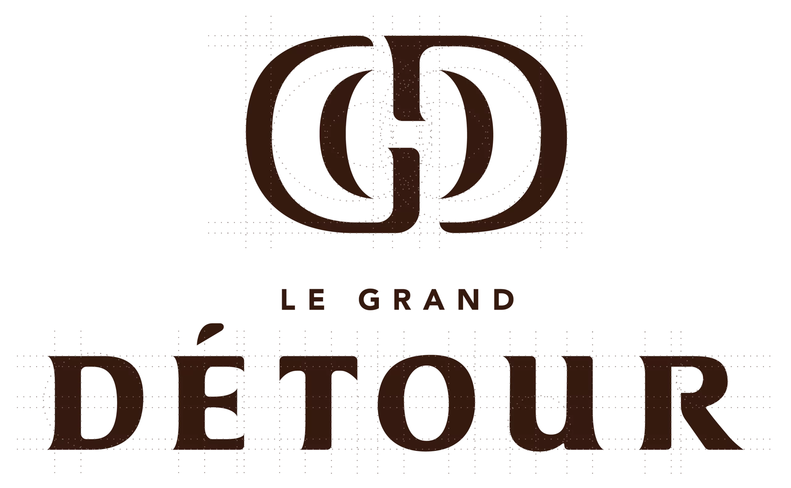 Logo LE GRAND DETOUR avec quadrillage et tracés de construction